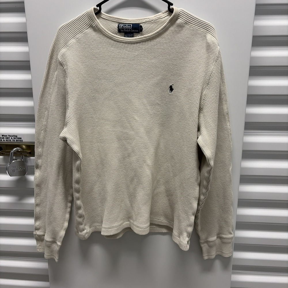 Vintage POLO RALPH LAUREN Thermal Shirt Mens XL Heavy Base Layer Tan Small‎ Pony